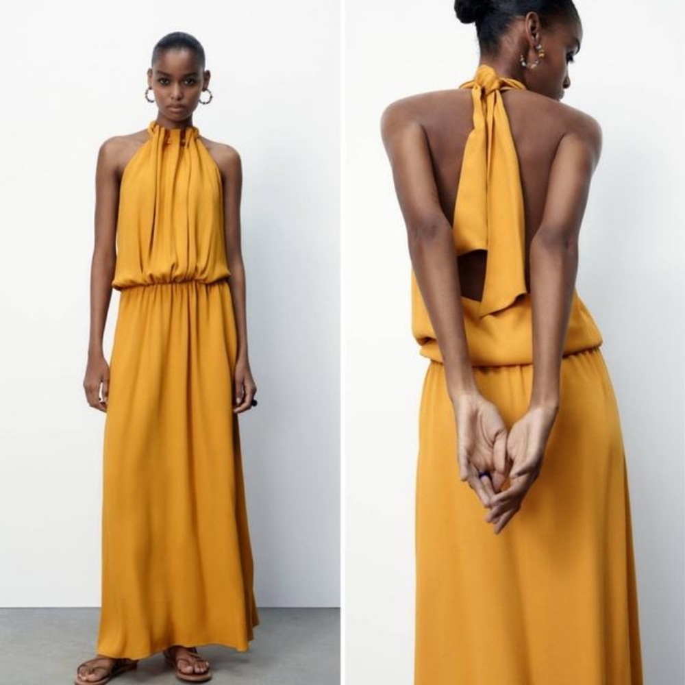 NWT Zara Limited Edition Yellow Halter Maxi Dress
